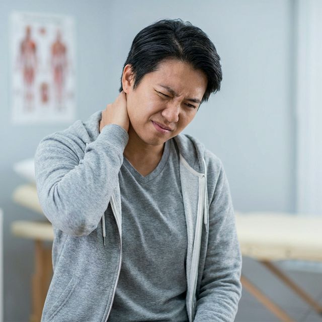 Person suffering from neck pain after car accident