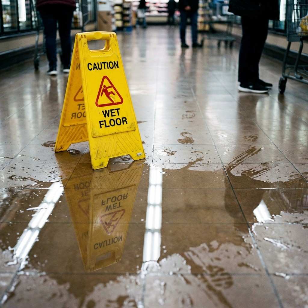 Person slipping on wet floor - slip and fall accident in Pasadena, TX
