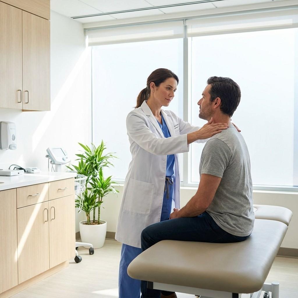 Doctor examining catastrophic truck accident injury patient
